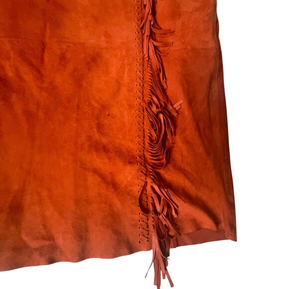 Tamara Mellon Fringed Boho Suede Skirt Burnt Orange 6 $895 - Picture 10 of 16